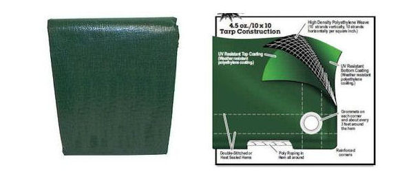Dark Green Poly Tarps with 10 x 10 Fabric Weave