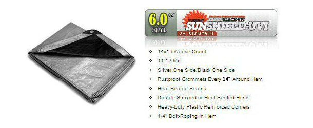 Silver-Black Poly Tarps with 14 x 14 Fabric Weave