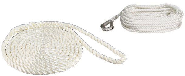 1/2x100' White Twisted 3 Strand Nylon Anchor Rope Boat with Thimble Dock  Line