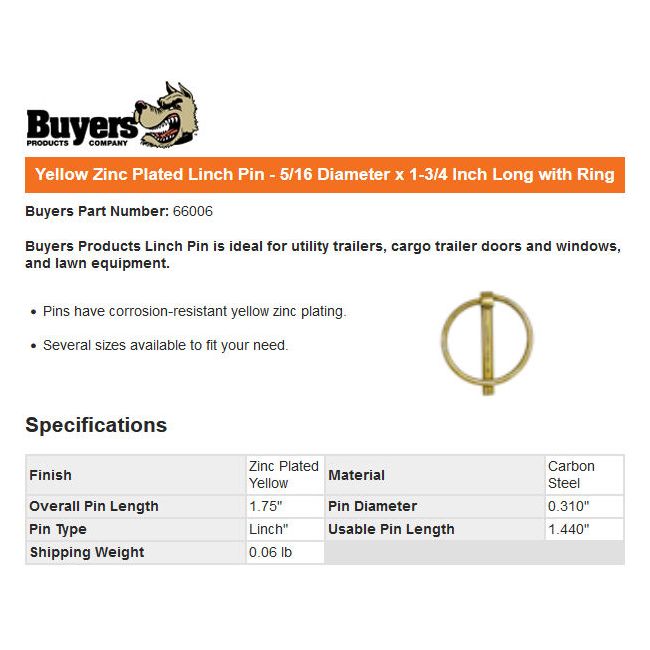 Linch Pin, 5/16 in. x 1-3/4 in. Shaft #66006