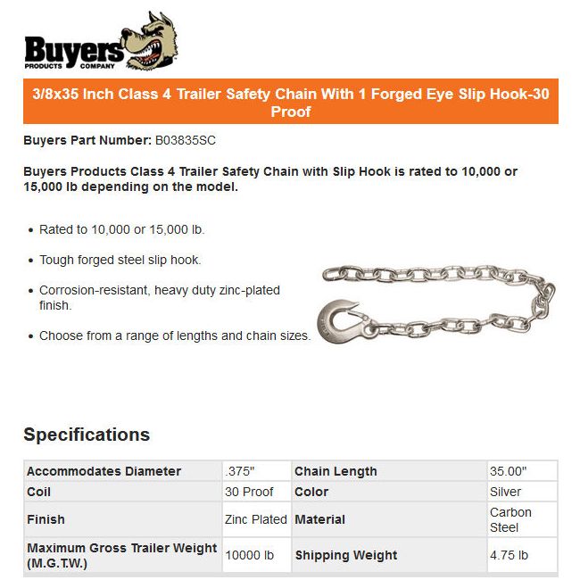 Buyers Products 22" Class 4 Trailer Safety Chain W - View #10