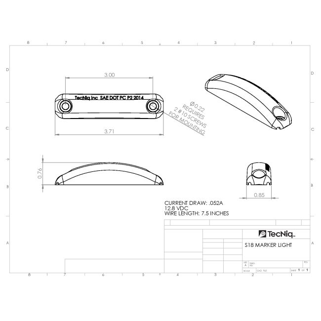 TECNIQ PCP2 Clear Amber Sidemarker LED Light, S18 S18-AC00-1
