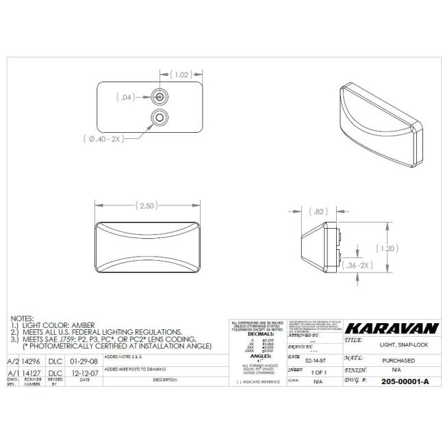 KARAVAN Amber Marker/Clearance Light #205-00001-NA-A
