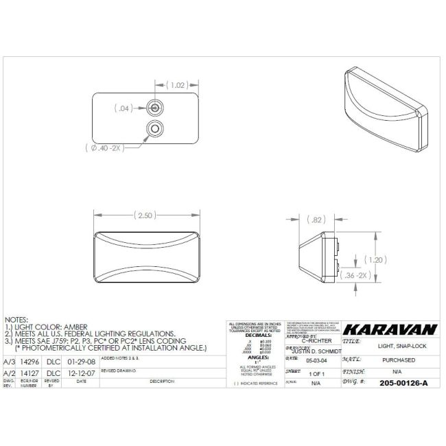 KARAVAN LED Amber Marker/Clearance Light #205-00126-NA-A