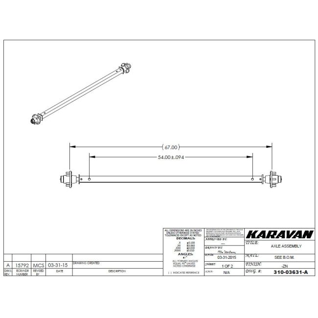 KARAVAN 67 in. Zinc Plated Trailer Axle (2700 lb.) #310-03631-ZN