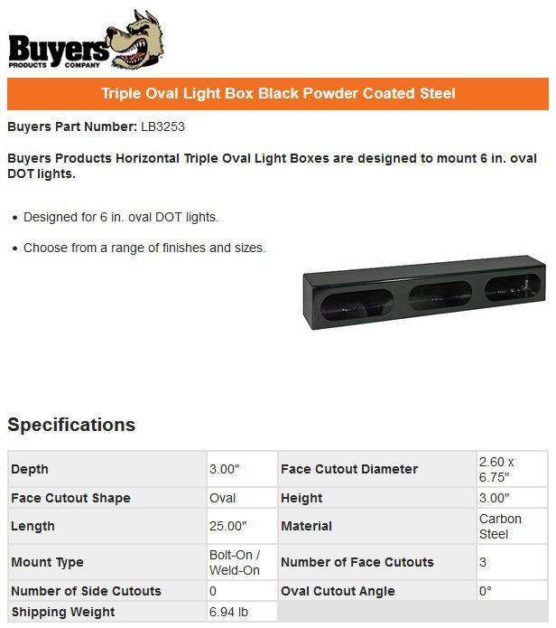 Buyers Products LB3253 Triple Oval Light Box Black Powder Coated Steel