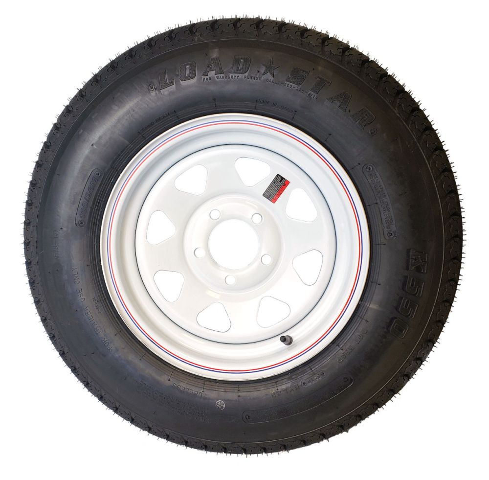 2-Pk Trailer Tire Rim ST205/75D15 15 in Load C 5 Lug White Spoke Wheel