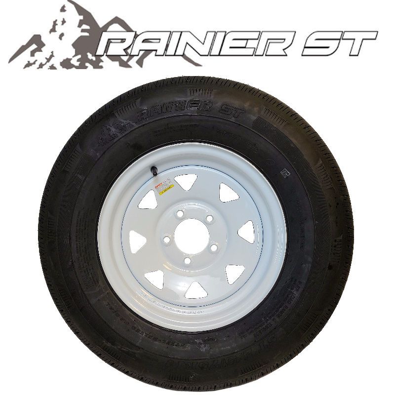 Radial Trailer Tire On White Rim ST215/75R14 Load Range C 5 Hole Spoke Wheel 
