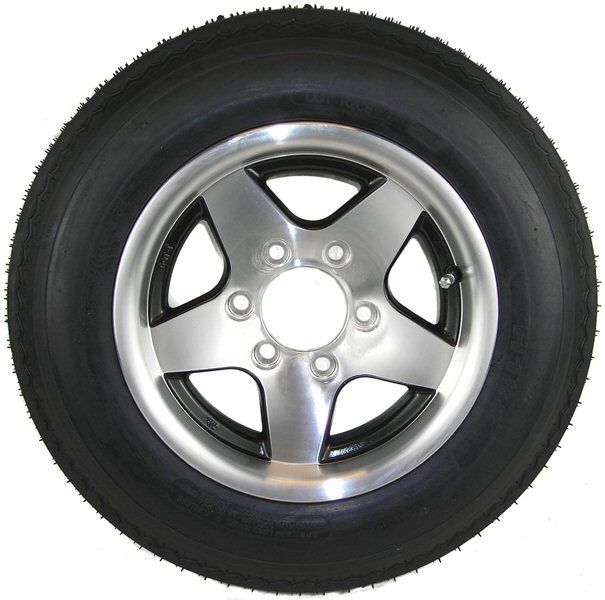 Trailer Tire ST225/75D15 Load Range D 6 Lug Black Avalanche Aluminum Rim Wheel 