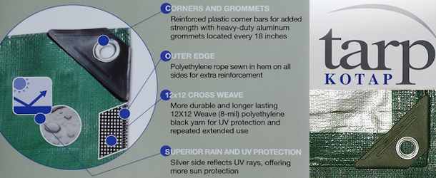 Green-Silver Poly Tarps with 12 x 12 Fabric Weave